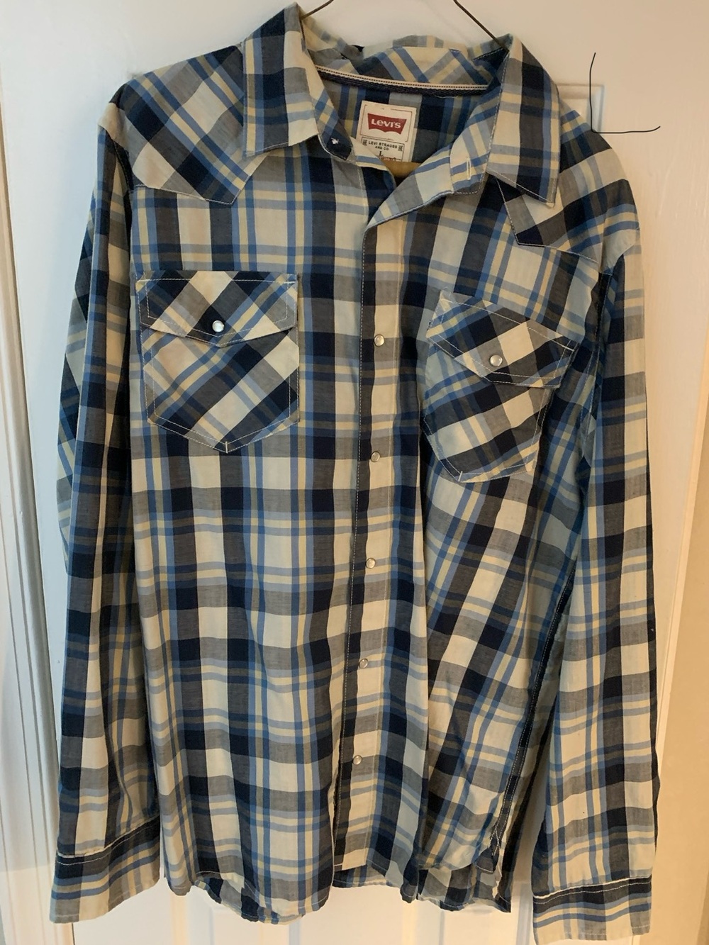 Levi's Blue and White Plaid Men's Button-Down Shirt
